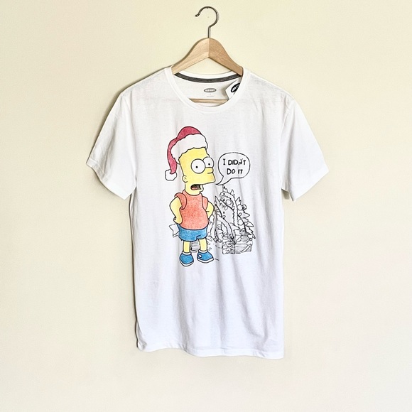 NEW Old Navy The Simpsons Bart Christmas Tree Graphic White T Shirt Adult Small - Picture 1 of 4